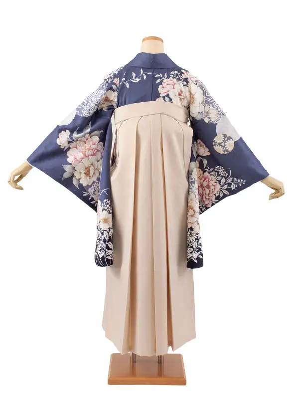 卒業袴レンタル二尺袖 紺地 牡丹 2132