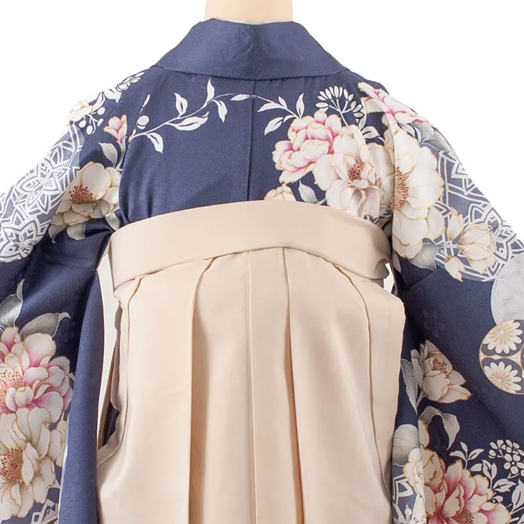 卒業袴レンタル二尺袖 紺地 牡丹 2132