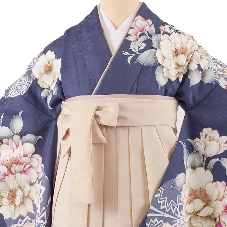 卒業袴レンタル二尺袖 紺地 牡丹 2133