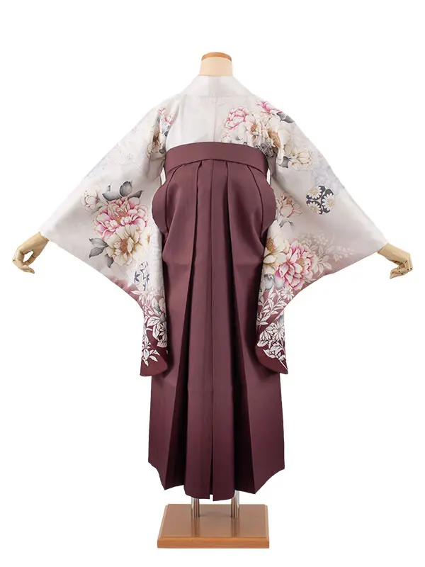 卒業袴レンタル二尺袖 オフホワイト 牡丹 2134