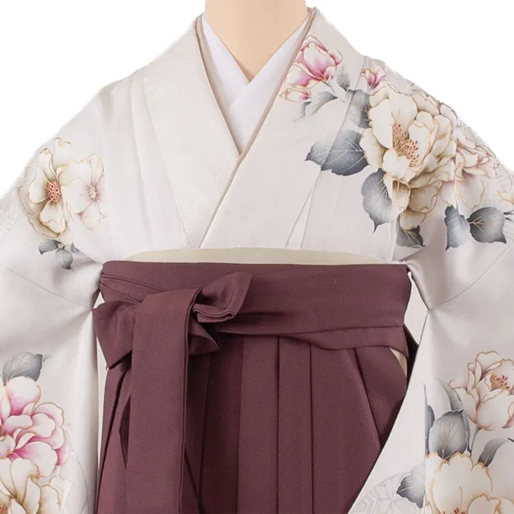 卒業袴レンタル二尺袖 オフホワイト 牡丹 2134