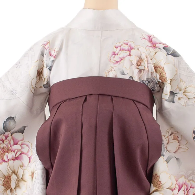 卒業袴レンタル二尺袖 オフホワイト 牡丹 2134