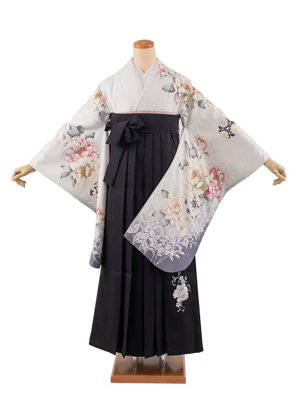 卒業袴レンタル二尺袖 薄ライトブルー 牡丹 2136