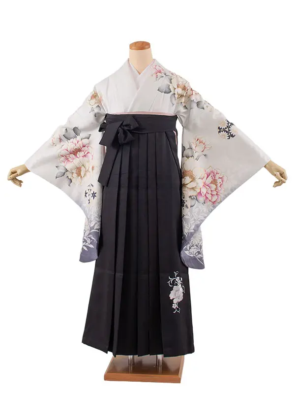 卒業袴レンタル二尺袖 薄ライトブルー 牡丹 2136