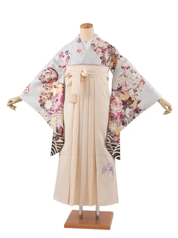 卒業袴レンタル二尺袖 薄ライトブルー 牡丹 梅 2138