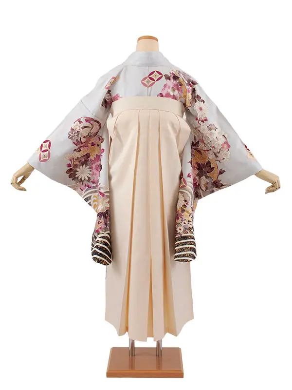 卒業袴レンタル二尺袖 薄ライトブルー 牡丹 梅 2138