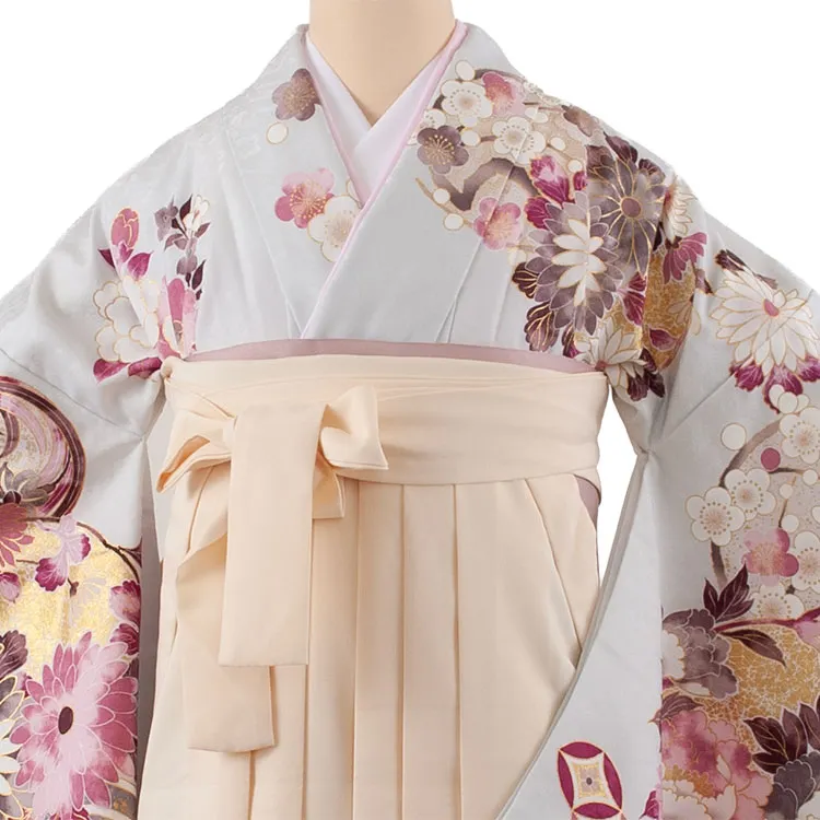 卒業袴レンタル二尺袖 薄ライトブルー 牡丹 梅 2138