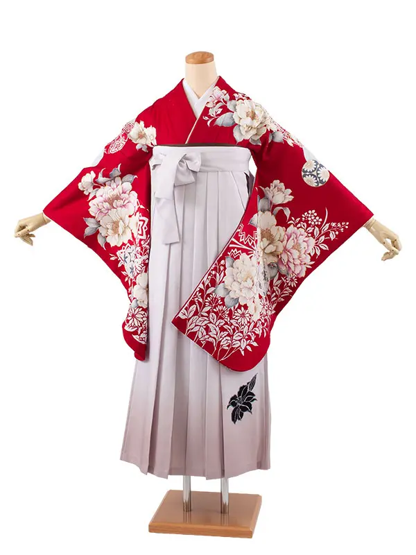 卒業袴レンタル二尺袖 ワインレッド 牡丹 2141