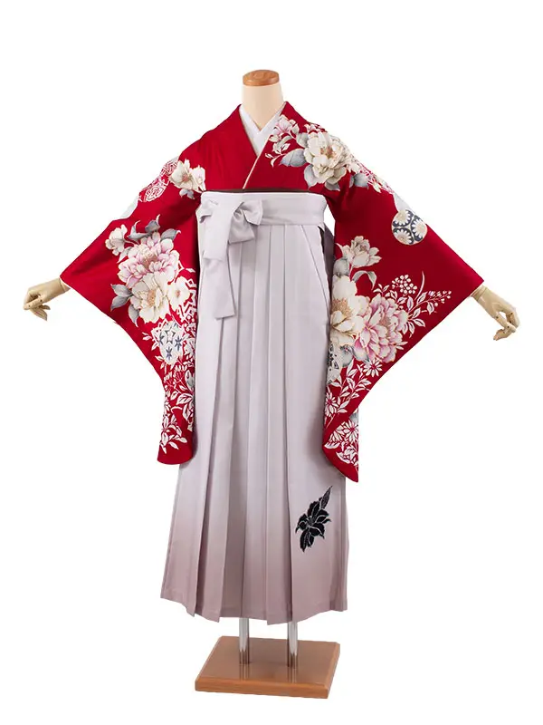 卒業袴レンタル二尺袖 ワインレッド 牡丹 2141