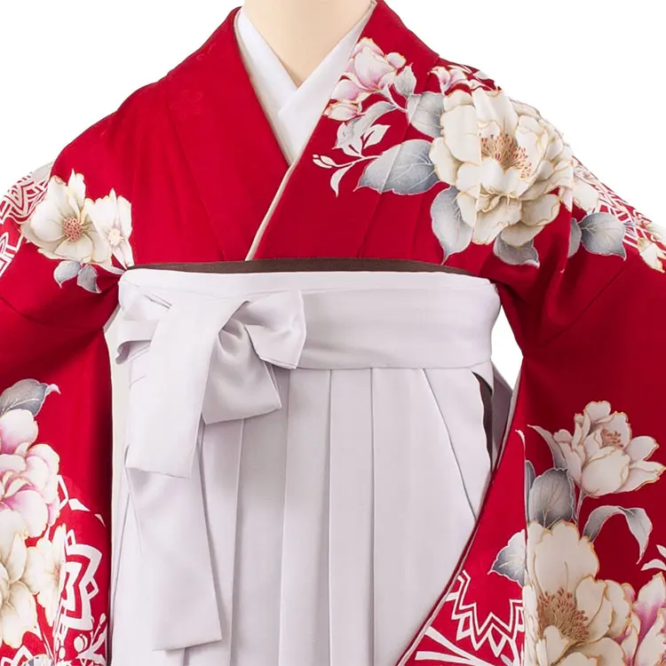 卒業袴レンタル二尺袖 ワインレッド 牡丹 2141