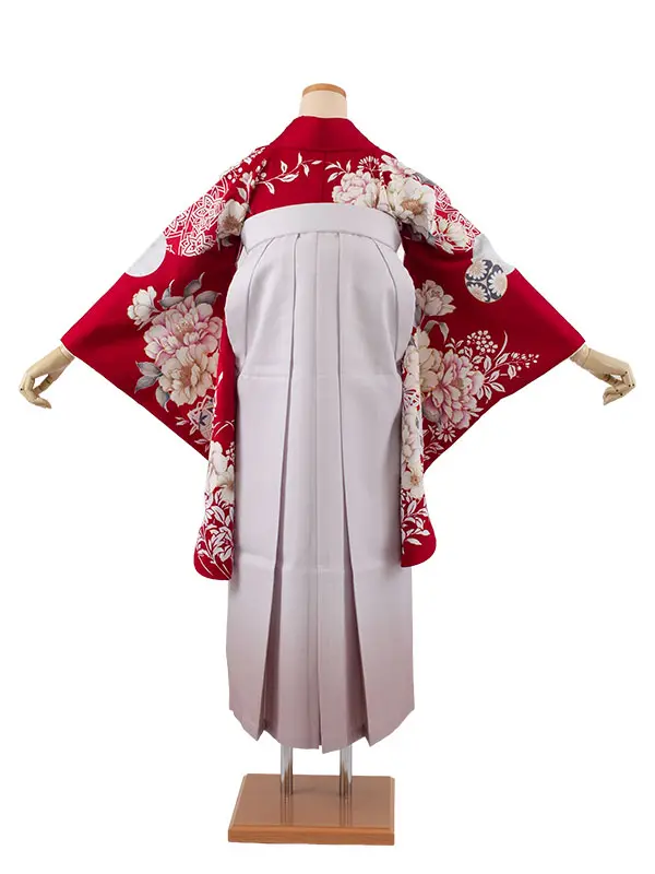 卒業袴レンタル二尺袖 ワインレッド 牡丹 2142