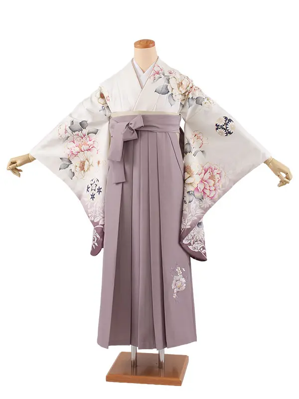 卒業袴レンタル二尺袖 白地  牡丹 2143