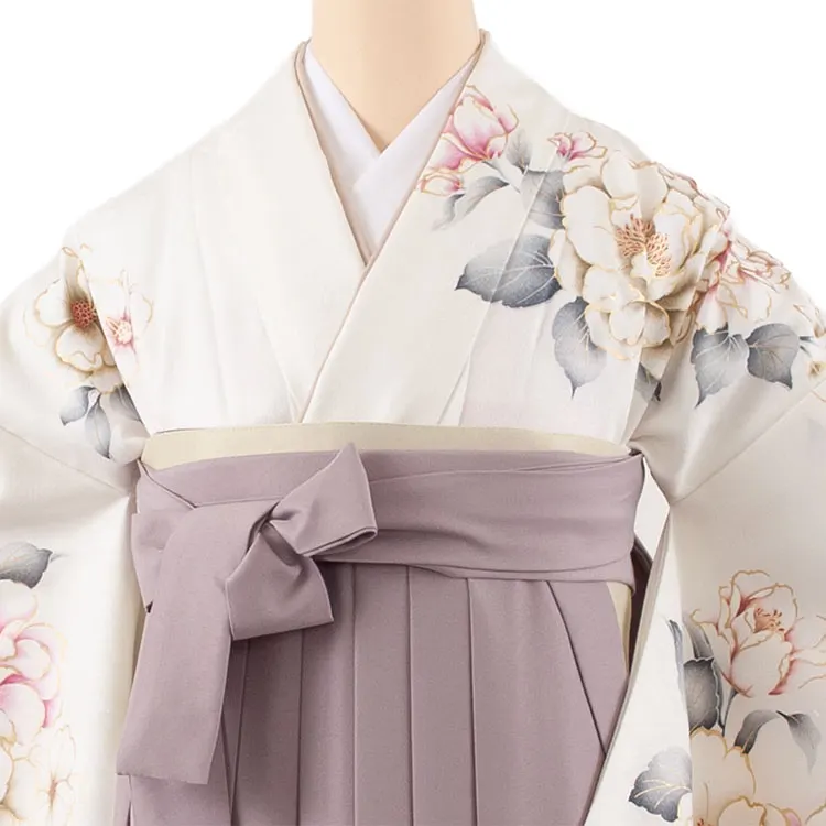 卒業袴レンタル二尺袖 白地  牡丹 2143