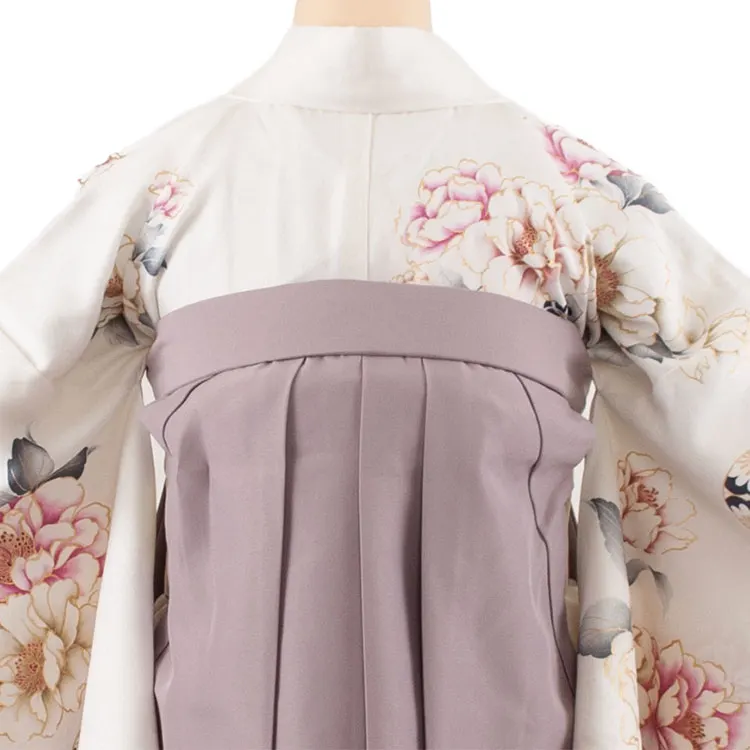 卒業袴レンタル二尺袖 白地  牡丹 2143