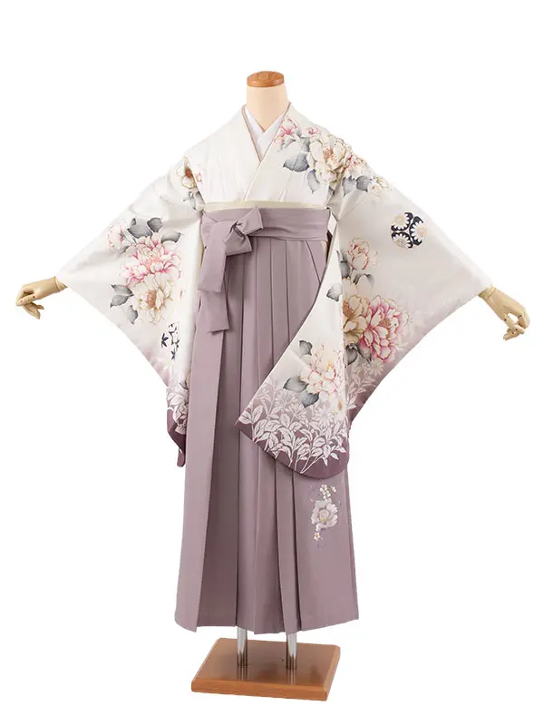 卒業袴レンタル二尺袖 白地  牡丹 2144