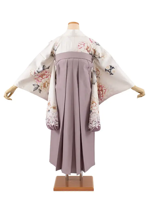 卒業袴レンタル二尺袖 白地  牡丹 2144