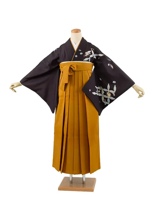 卒業袴レンタル二尺袖 黒地 吉祥文様 2145