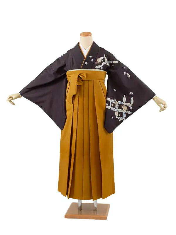 卒業袴レンタル二尺袖 黒地 吉祥文様 2145