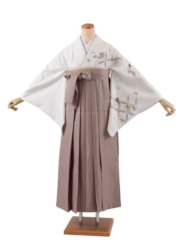 卒業袴レンタル二尺袖 白地 吉祥文様 2147