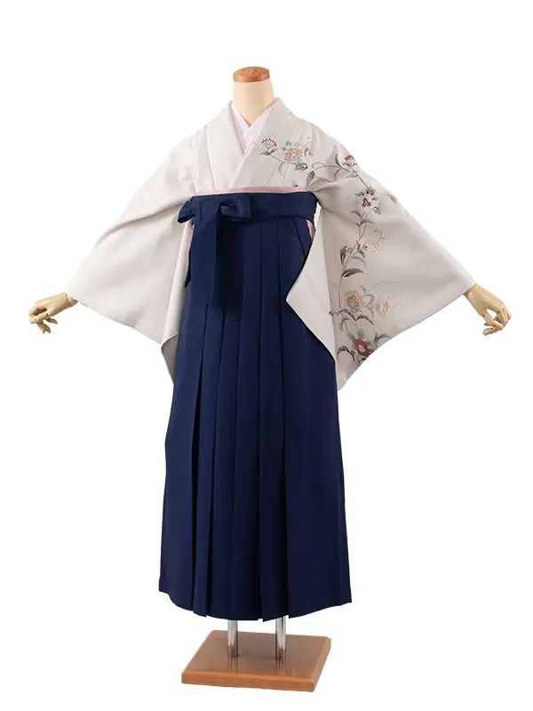 卒業袴レンタル二尺袖 グレージュ 花 2148