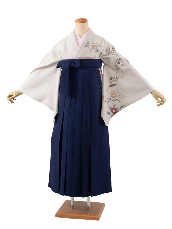 卒業袴レンタル二尺袖 グレージュ 花 2148