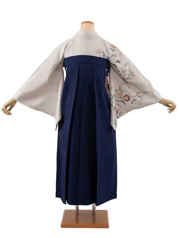 卒業袴レンタル二尺袖 グレージュ 花 2148