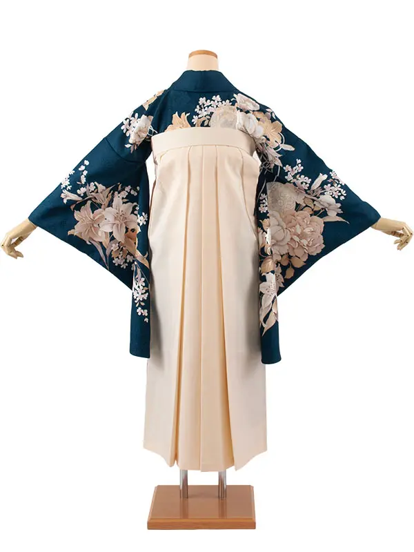 卒業袴レンタル二尺袖 紺地 牡丹に百合 2149