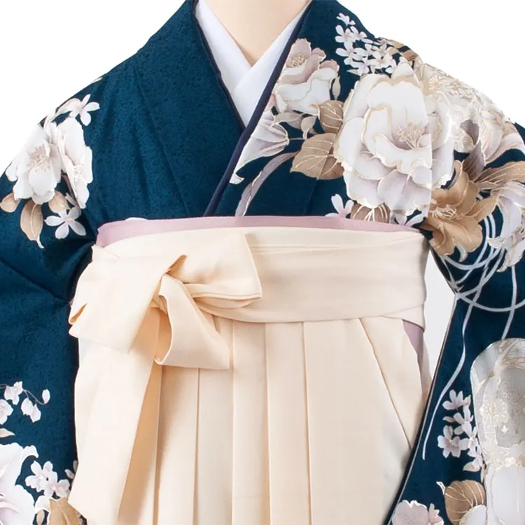 卒業袴レンタル二尺袖 紺地 牡丹に百合 2149