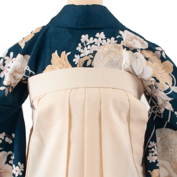 卒業袴レンタル二尺袖 紺地 牡丹に百合 2149