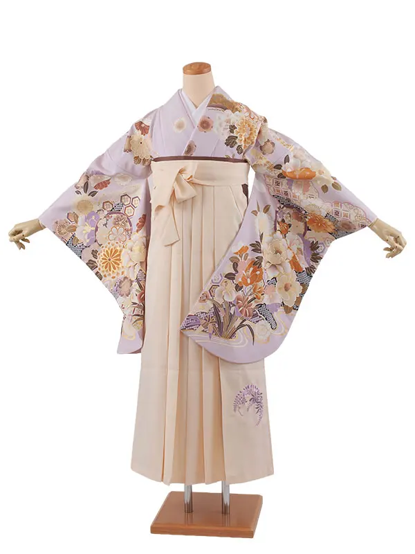 卒業袴レンタル二尺袖 薄紫 牡丹 2150