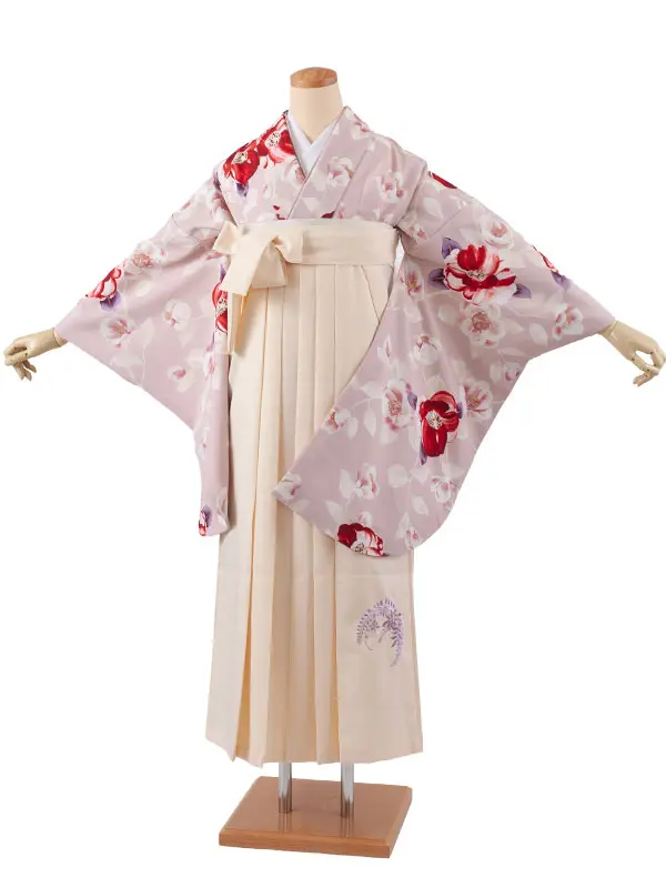 卒業袴レンタル二尺袖 くすみピンク 椿 2151