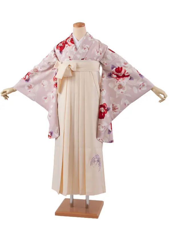 卒業袴レンタル二尺袖 くすみピンク 椿 2151