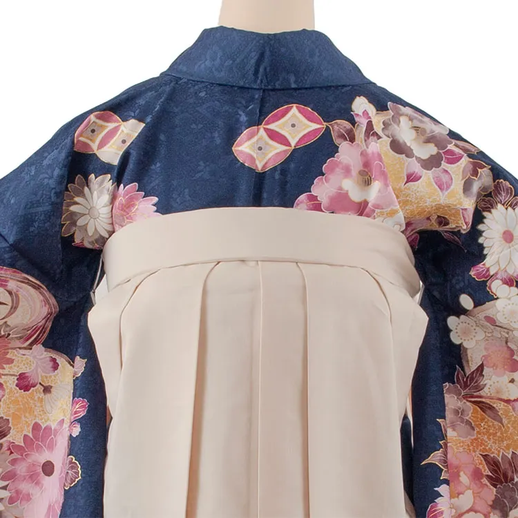 卒業袴レンタル二尺袖 紺地 牡丹に梅 2153