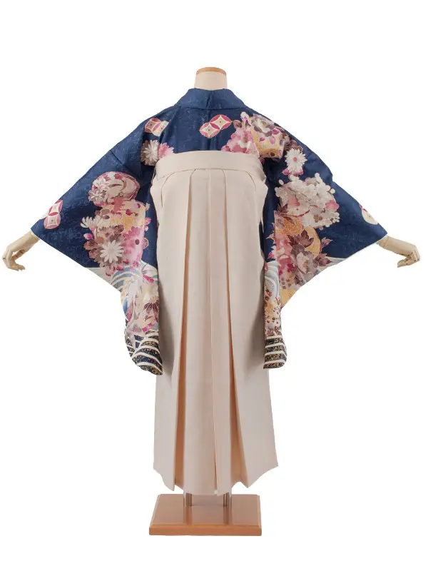 卒業袴レンタル二尺袖 紺地 牡丹に梅 2154