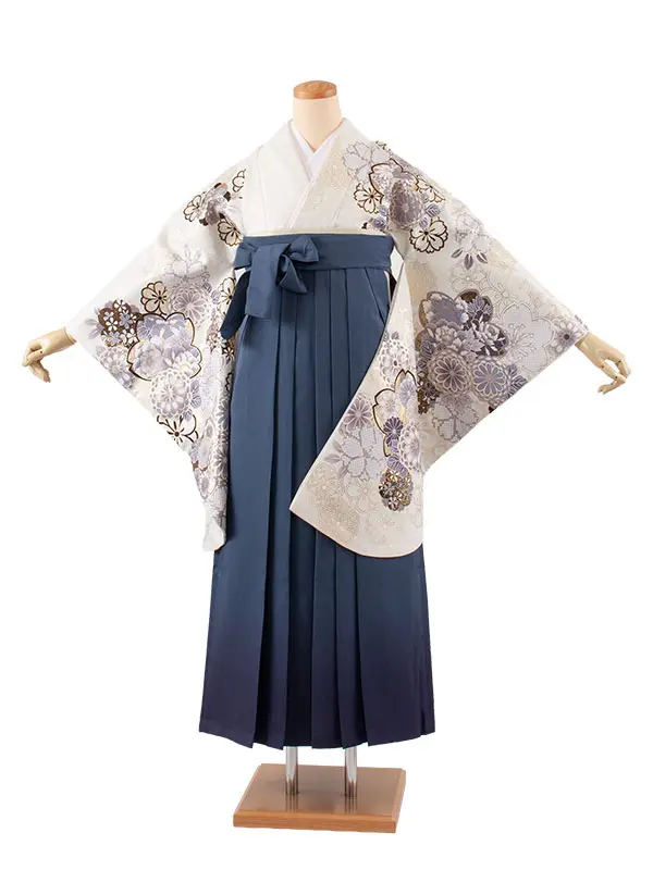 卒業袴レンタル二尺袖 オフホワイト 桜 グラデーション袴 2155