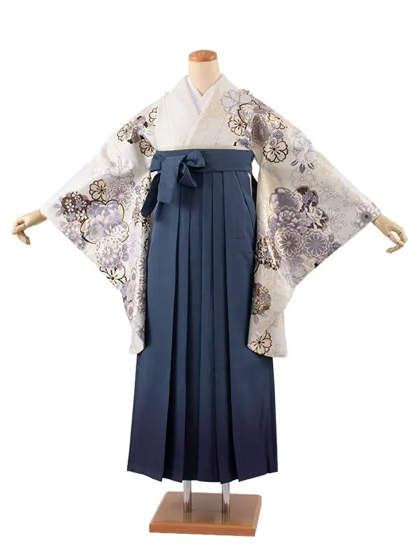 卒業袴レンタル二尺袖 オフホワイト 桜 グラデーション袴 2156