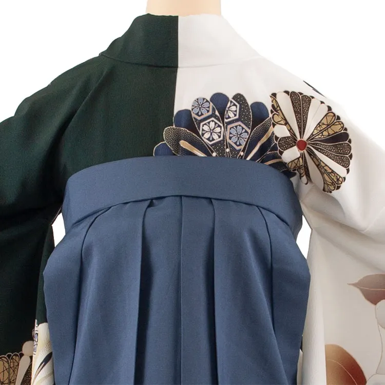 卒業袴レンタル二尺袖 白×濃緑 片身替り グラデーション袴 2158