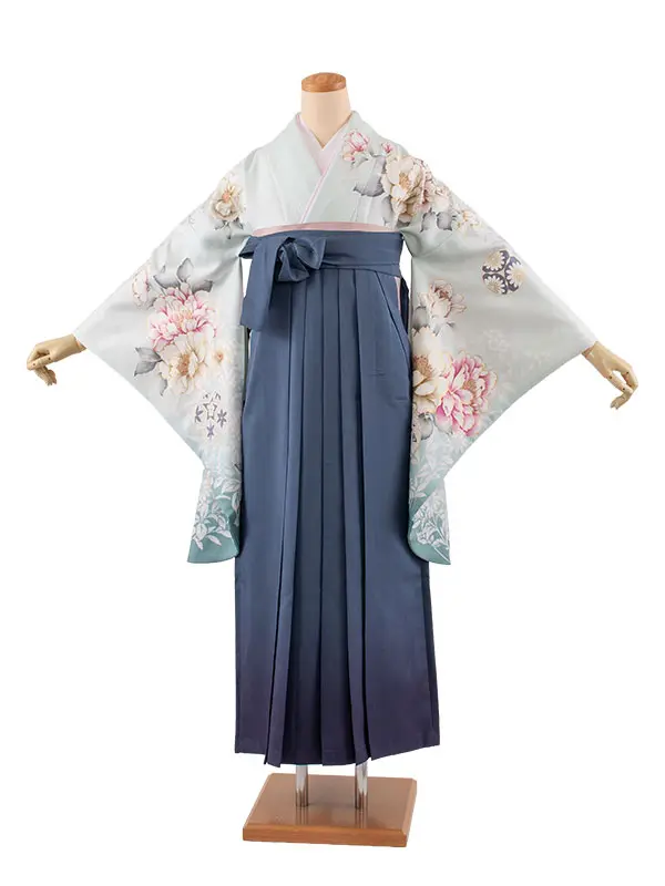卒業袴レンタル二尺袖 ベビーブルー 牡丹 グラデーション袴 2159