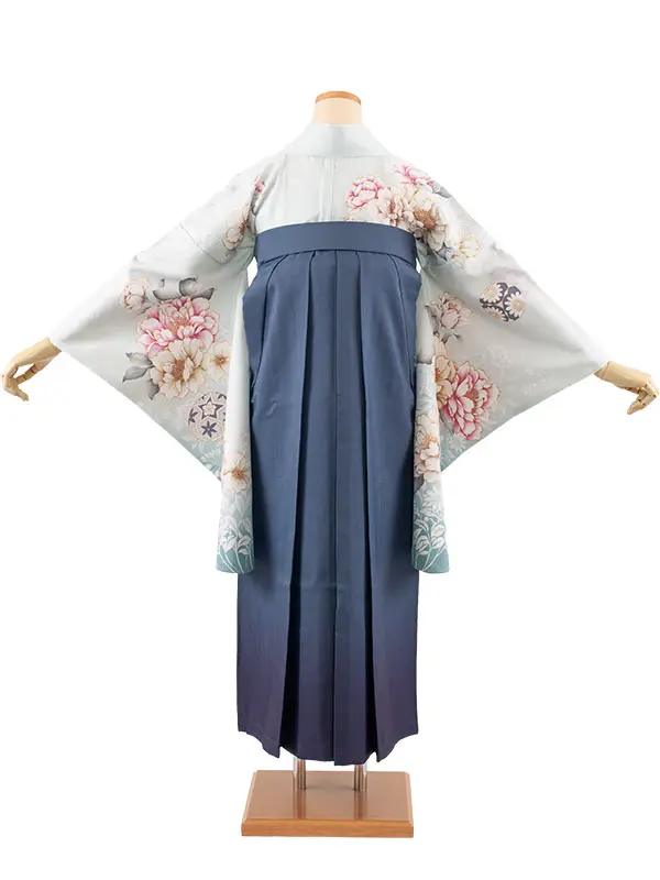 卒業袴レンタル二尺袖 ベビーブルー 牡丹 グラデーション袴 2159