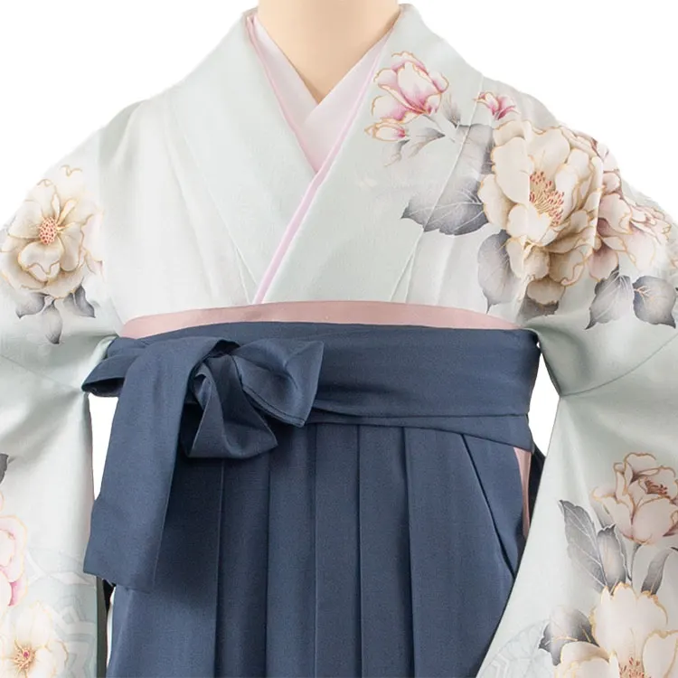 卒業袴レンタル二尺袖 ベビーブルー 牡丹 グラデーション袴 2160