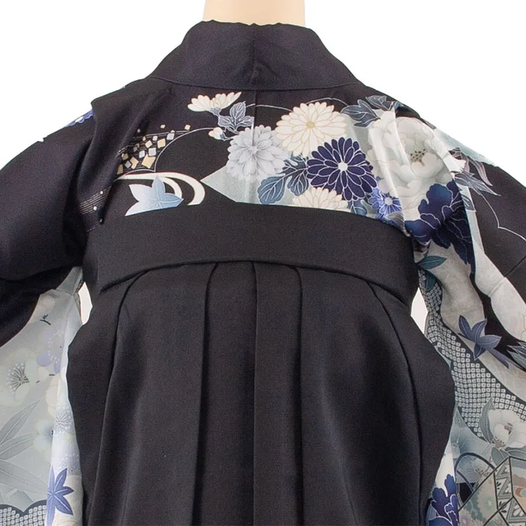 卒業袴レンタル二尺袖 黒地 牡丹に菊 2161