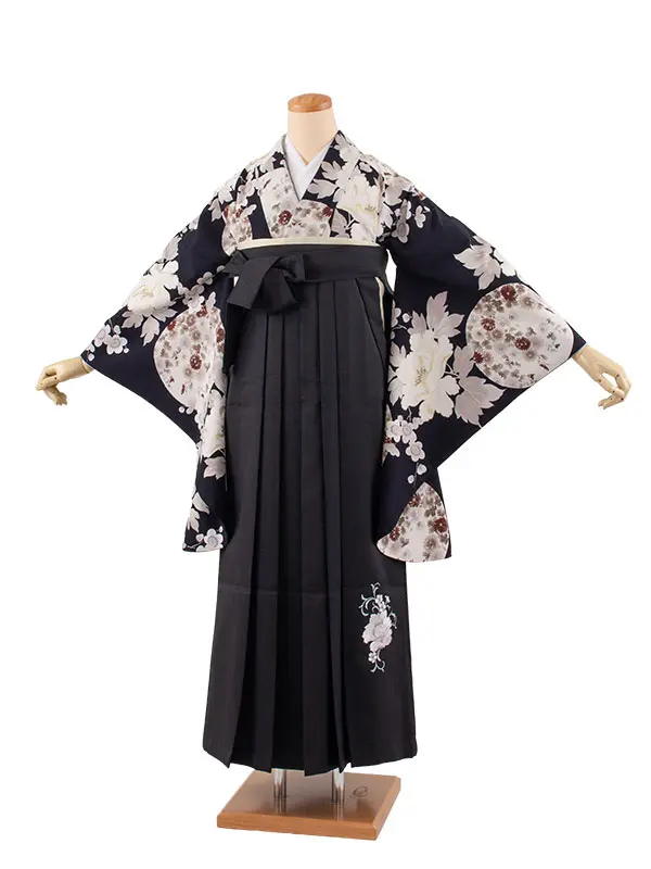 卒業袴レンタル二尺袖 濃藍 牡丹に梅 2163