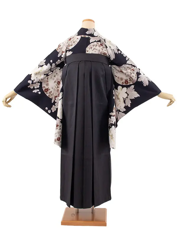 卒業袴レンタル二尺袖 濃藍 牡丹に梅 2163