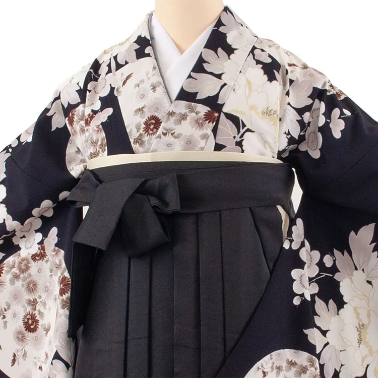 卒業袴レンタル二尺袖 濃藍 牡丹に梅 2163