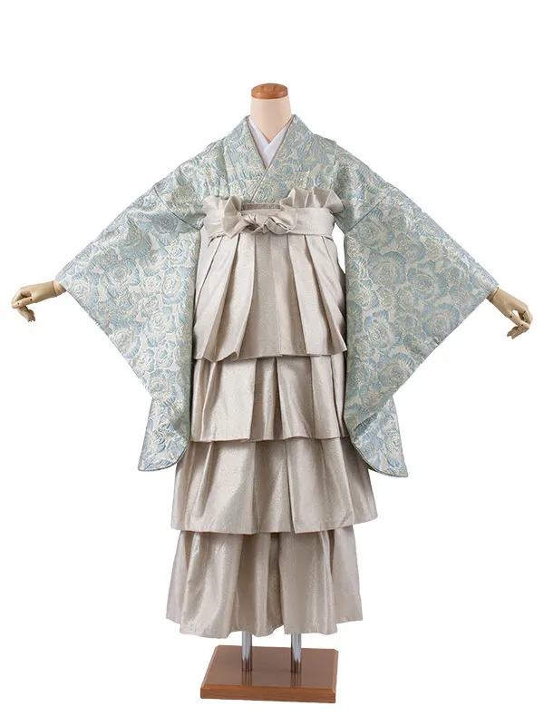 卒業袴レンタル二尺袖 ベージュ 薔薇 ドレス袴 2164