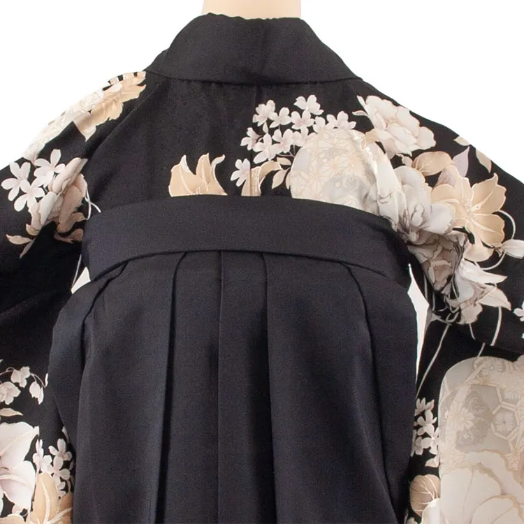 卒業袴レンタル二尺袖 黒地 牡丹に百合 2165