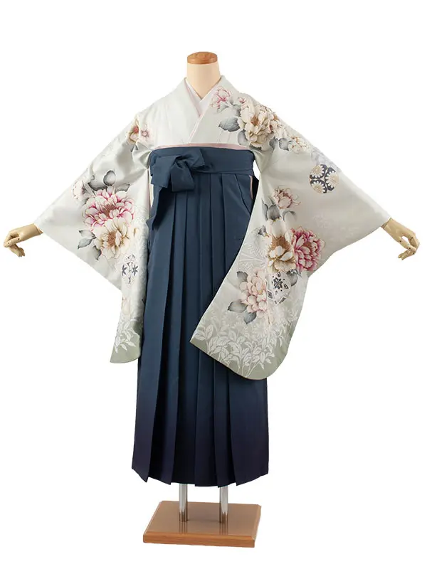 卒業袴レンタル二尺袖 薄緑 牡丹 グラデーション袴 2167