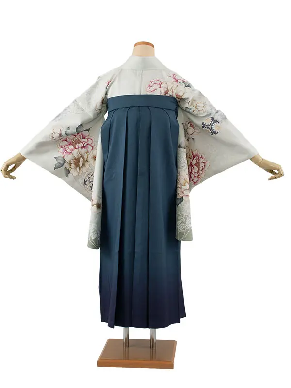 卒業袴レンタル二尺袖 薄緑 牡丹 グラデーション袴 2167