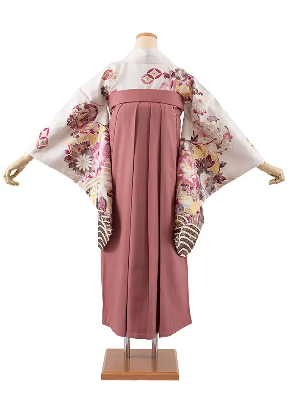 卒業袴レンタル二尺袖 オフホワイト 牡丹 2168