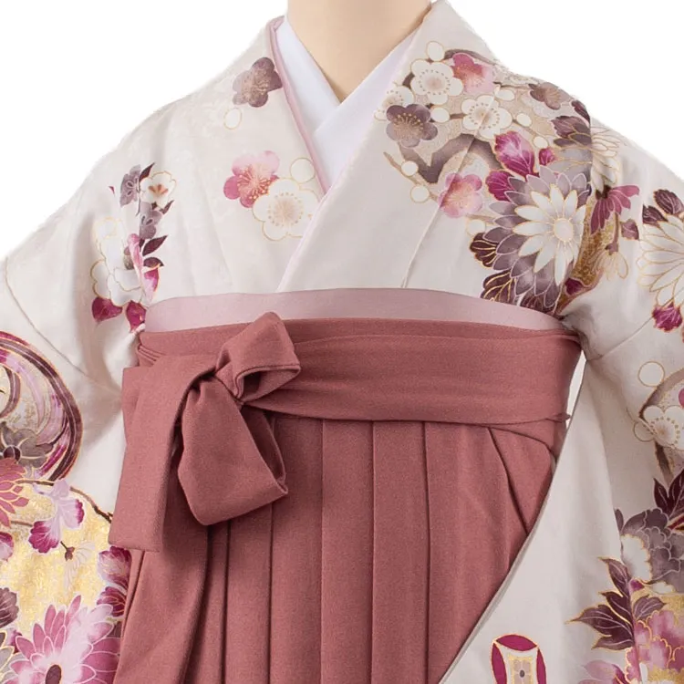 卒業袴レンタル二尺袖 オフホワイト 牡丹 2168